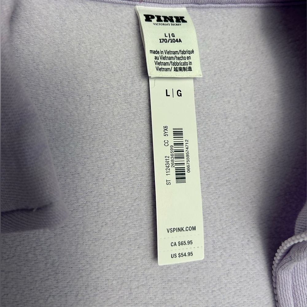 PINK Victoria's Secret NWTs Campus Fleece Pastel Lilac Zip-Up Hoodie Size L - Picture 6 of 7